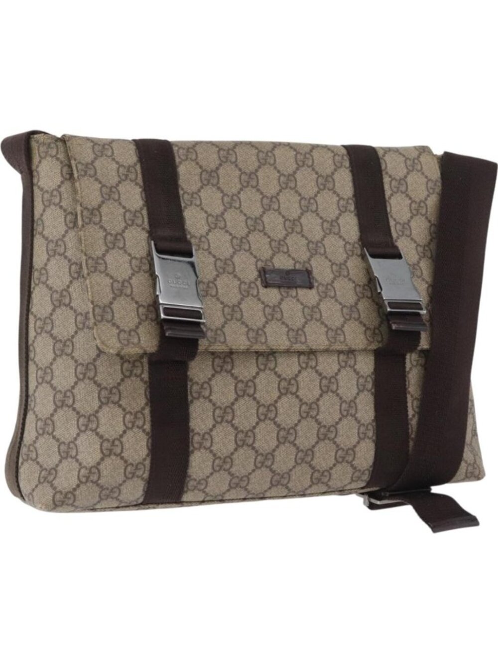 GUCCI GG Supreme Shoulder Bag PVC Leather Beige Silver 122373
